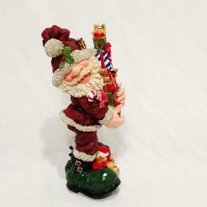 Happy Santa Claus Christmas CH Figurine Resin 8" Holding Stack of Presents Gifts